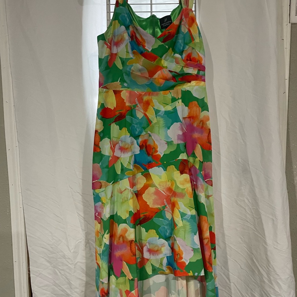 Adrianna Papell Green Floral High Low Dress